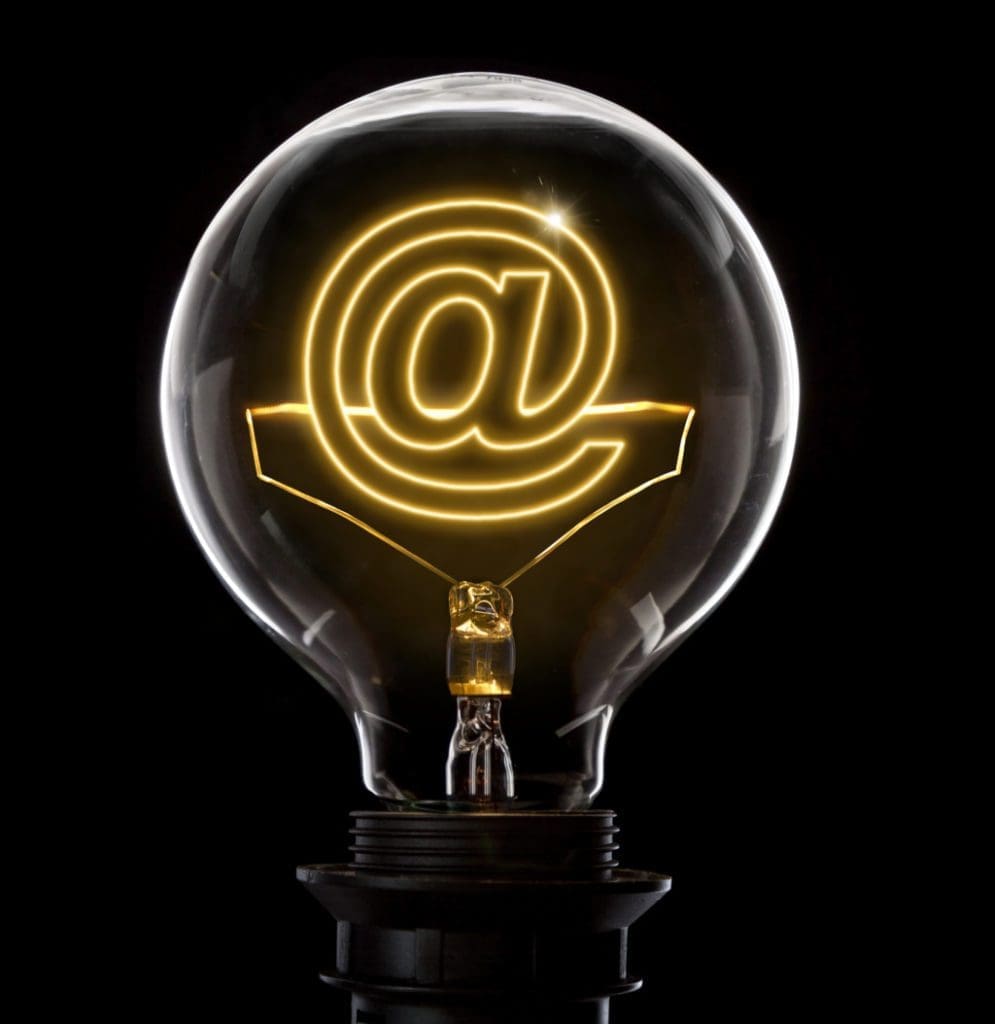 Email symbol in light bulb