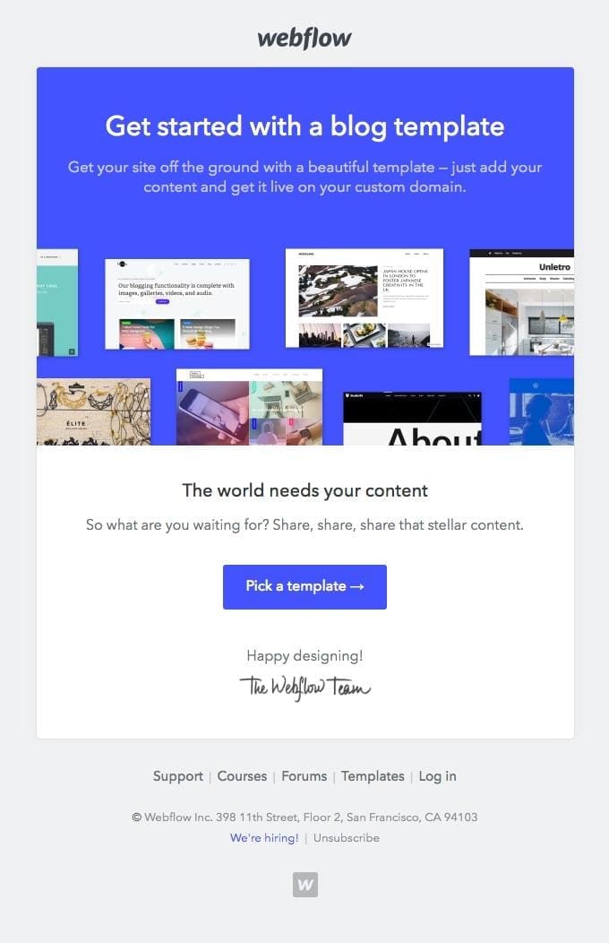 Example of a landing page email