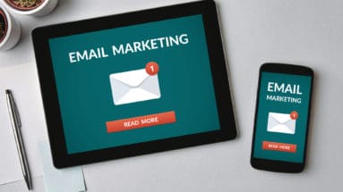 Tablet and phone with email marketing campaign
